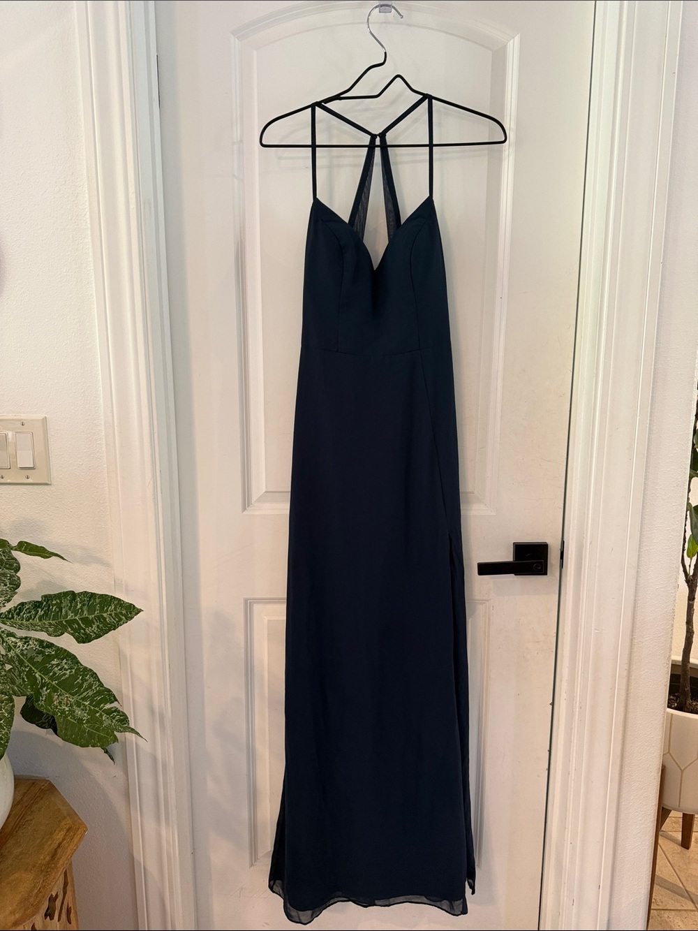 Azazie Navy Halter Maxi Dress with Mesh Y-Back